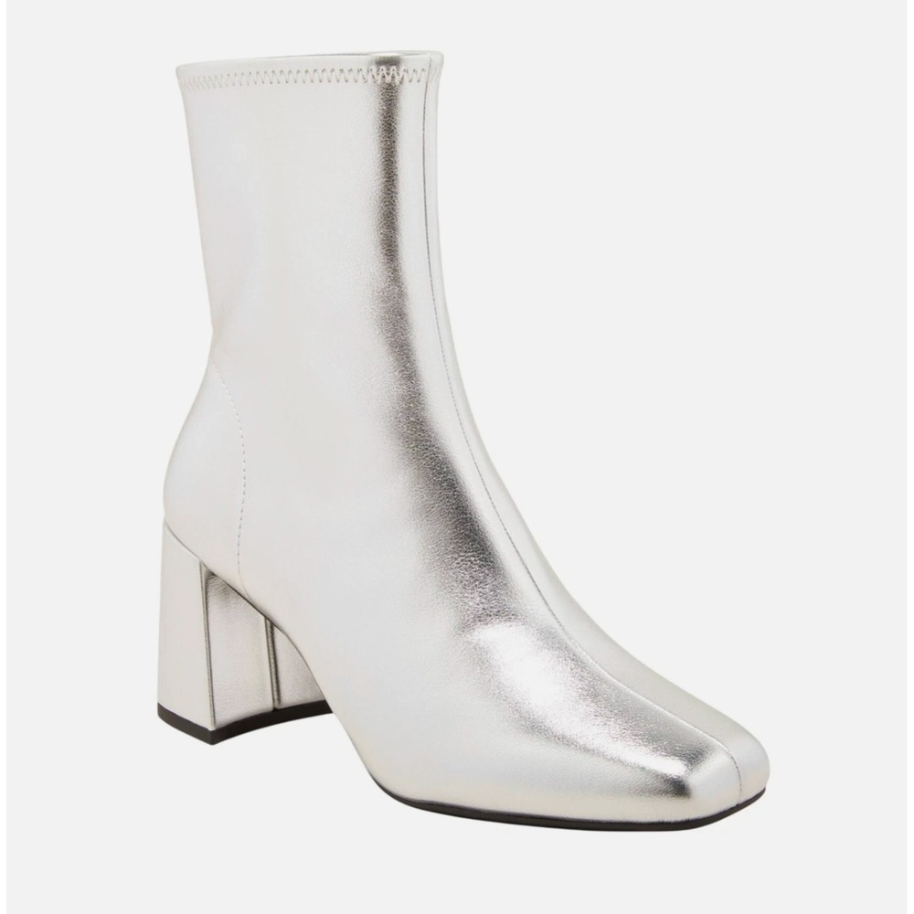 A New Day Silver Metallic Square Toe Block Heel Ankle Boots 6.5 Western Cosplay